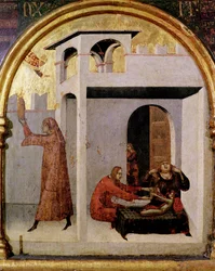 Św. Ludwik z Tuluzy (1274-97) ukazujący się przy łóżku chorego dziecka, panel predella z Ołtarza Św. Ludwika z Tuluzy, 1317 (tempera na panelu)